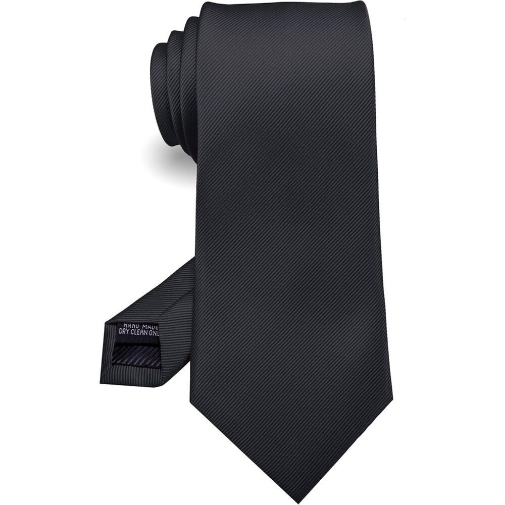 Men's Black Solid Colour Tie Formal Necktie Imported Silk Blend